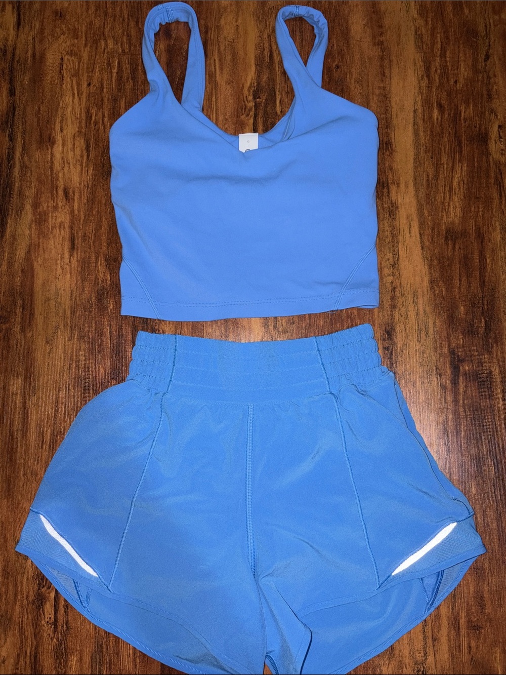 lululemon athletica Bright Blue Crop Tank and Running Shorts Set